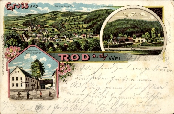 litho Rod an der Weil Weilrod in de Taunus, algemeen beeld, Gasthaus Wilh. Bäppler, Kleinmolen