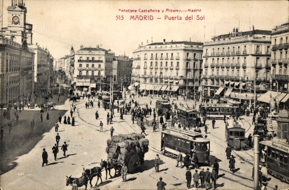 Postcard Madrid Spain, Puerta del Sol, tram