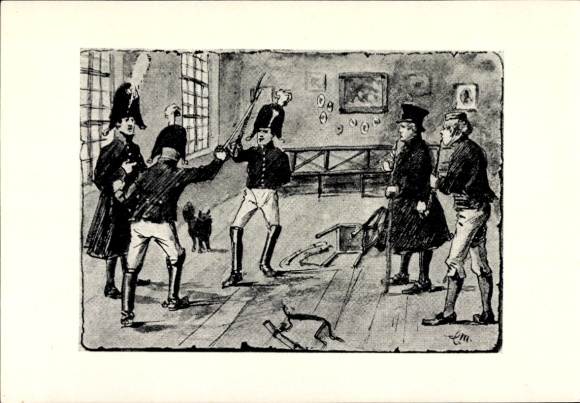 Studentika Artist Postcard Mensur of the Corps Lusatia around 1807