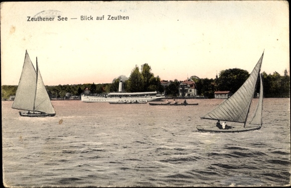 Postcard Zeuthen in der Mark, Lake Zeuthen, sailing boats
