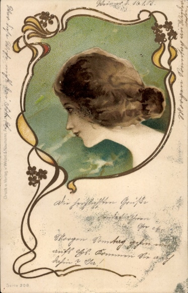 Jugendstil Ak Frauenbildnis, Profilansicht