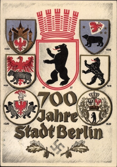 Coat of arms PC Berlin, 700th anniversary, city coat of arms from 1253 to 1937, Berlin bear