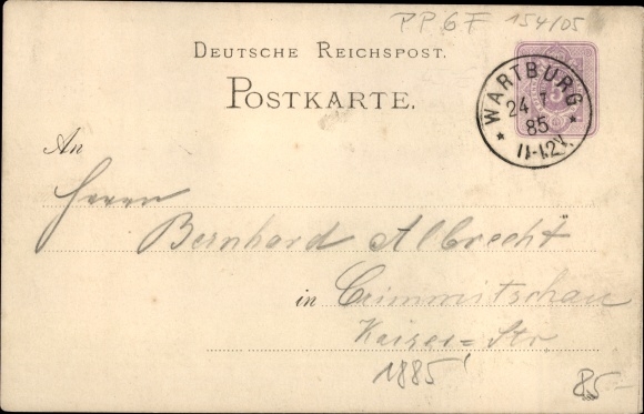 Stationaire voorloper litho Lutherstadt Eisenach in Thüringen, Wartburg, PP 6F 154/05, 1885