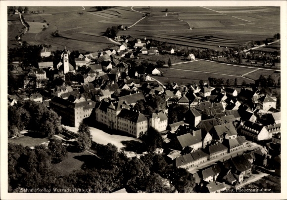 Postcard Bad Wurzach in Upper Swabia, aerial photograph, Salvatorkolleg