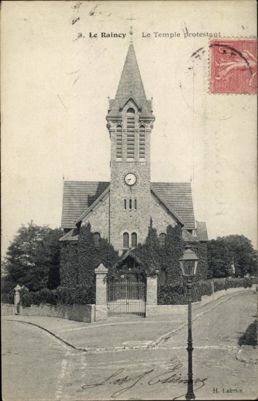 Ak Le Raincy Seine Saint Denis, Temple protestant, Turmuhr