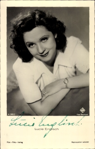 Postcard actress Lucie English, portrait, Ufa film, autograph