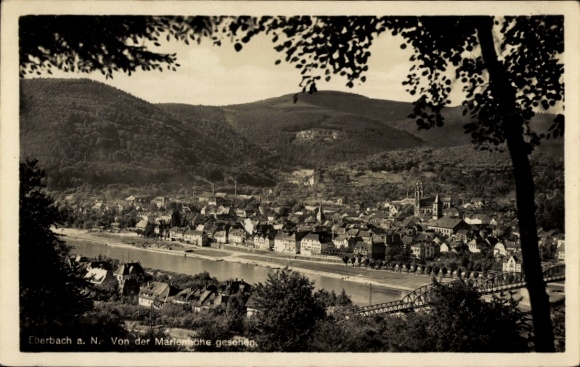 Postcard Eberbach am Neckar Odenwald Baden, view from Marienhöhe