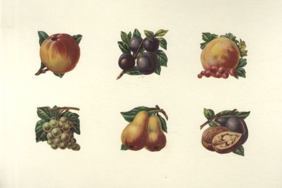 6 Oblaten Apfel, Pflaumen, Trauben, Birnen, Nüsse, je ca. 5 x 5 cm