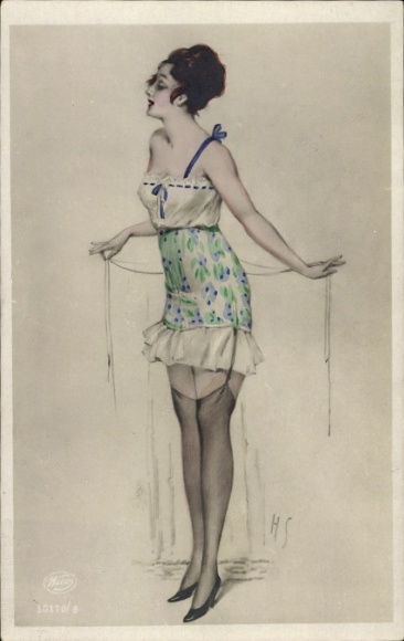 Artist Postcard Woman in erotic clothing, erotic