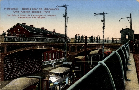 Postcard Herbesthal Lontzen Wallonia Liège, bridge over the railway line Cologne, Aachen, Brussels, Paris