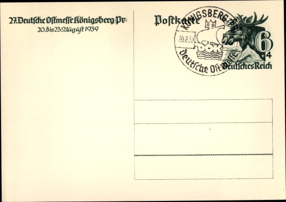 Postwaardekaart ansichtkaart Kaliningrad Königsberg Oost-Pruisen, 27e Duitse Oost-beurs 1939