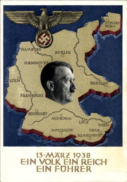 Postal stationery Postcard Klein, One People, One Reich, One Führer, Anschluss of Austria 1938, Greater Germany