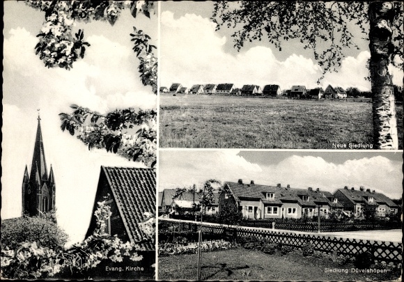 Postcard Tostedt in the district of Harburg, Evangelical Church, settlement Düvelshöpen