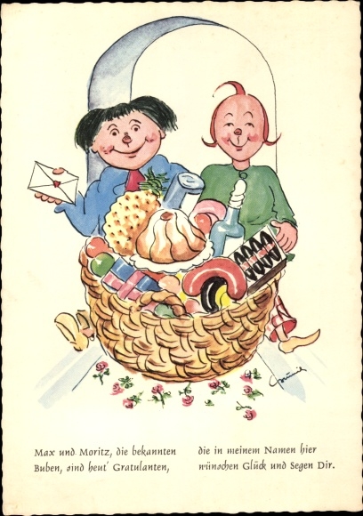 Artist PC congratulations, Max and Moritz the well-known boys, Wilhelm Busch