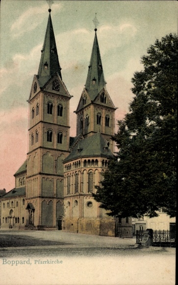 Postcard Boppard am Rhein, parish church, towers