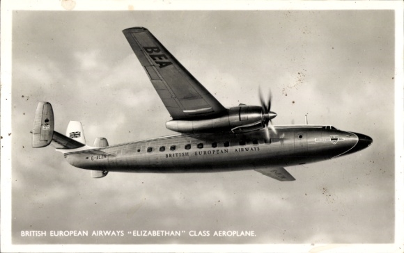 Postcard British passenger aircraft, British European Airway, Elizabethan Class Aeroplane