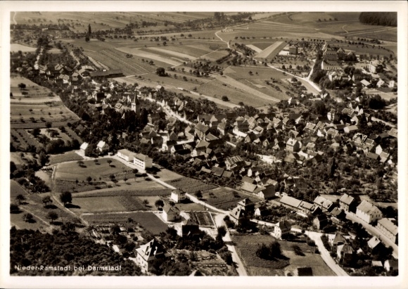 Postcard Nieder Ramstadt Mühltal in the Odenwald, aerial photograph