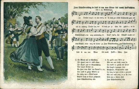 Song Ak Mückenberger, Hilmar, dansers in kostuum, Zum Schnäderdäng de Lust is raa vun Plaue...