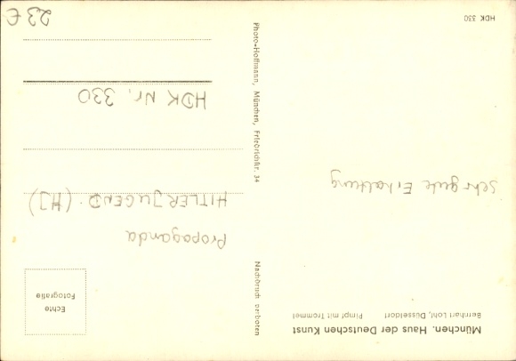Postcard Plastik by Bernhard Lohf, Pimpf with drum, HJ, uniform, HDK 330