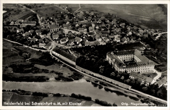 Postcard Heidenfeld Röthlein in Lower Franconia Bavaria, Heidenfeld Monastery, aerial photograph