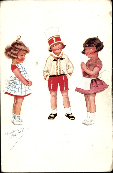 Artist Postcard Spark, Chicky, Girls admire a boy