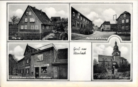 Postcard Utenbach Apolda in Weimarer Land Thuringia, parish, party at the school, colonial goods Krähmer