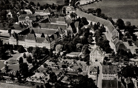 Postcard Salem in the Bodenseekreis Baden, aerial view of monastery building, gardens
