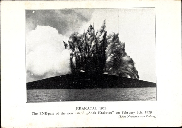 Postcard Java Indonesia, Krakatau 1929, The Ene part of the new island of Anak Krakatau