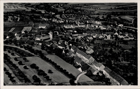 Postcard Ormesheim Mandelbachtal in Saarland, aerial photograph