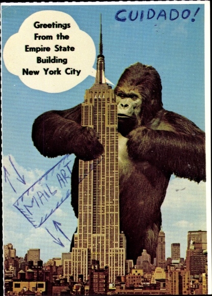Postcard New York City USA, Empire State Building, King Kong, photomontage