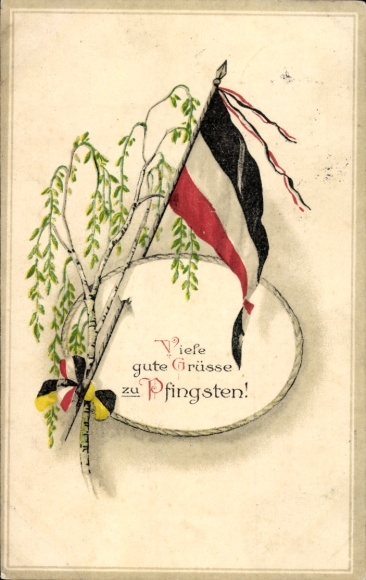PC Congratulations Pentecost, black-white-red flag, birch branch, I. WK