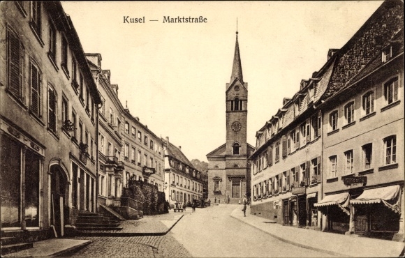 Postcard Kusel in der Pfalz, Marktstrasse, church