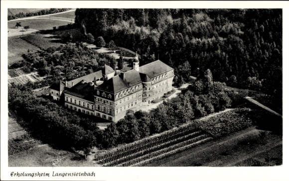 Postcard Langensteinbach Karlsbad in Baden, recreation center, aerial view, nature, grapevines