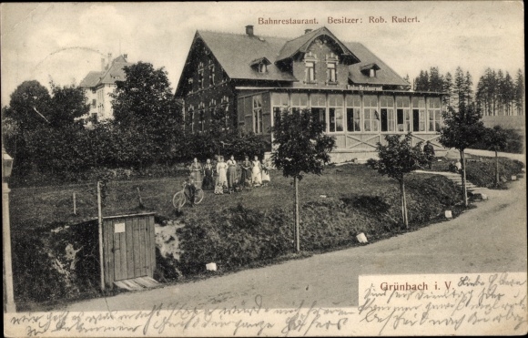 Ak Grünbach im Vogtland, Bahnrestaurant