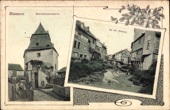 Art Nouveau Passepartout Postcard Simmern in the Hunsrück, Schinderhannesturm, on the Simmer