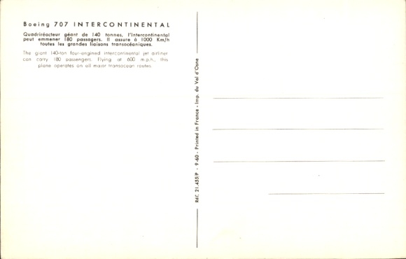 Postcard French passenger aircraft of Air France, Boeing 707 Intercontinental, F-BHSB
