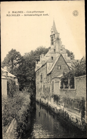 Ak Mechelen Mecheln Mechelen Vlaanderen Antwerpen, pittoreske hoek, Mechelen, kanaal, gebouw
