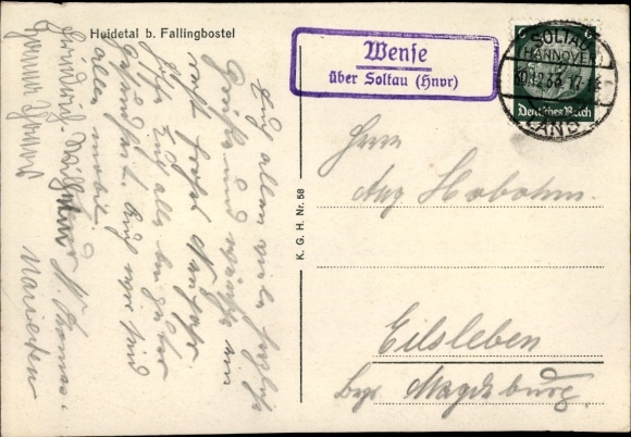 KP Landpoststempel Wense przez Soltau (Hnvr)