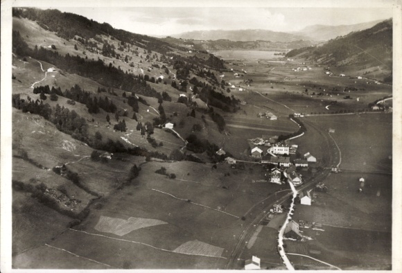 Postcard Thalkirchdorf Oberstaufen in Allgäu, aerial photograph, Kast dairy