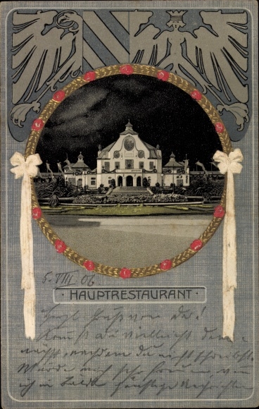Embossed litho Nuremberg, Bavarian Jubilee State Exhibition 1906, main restaurant