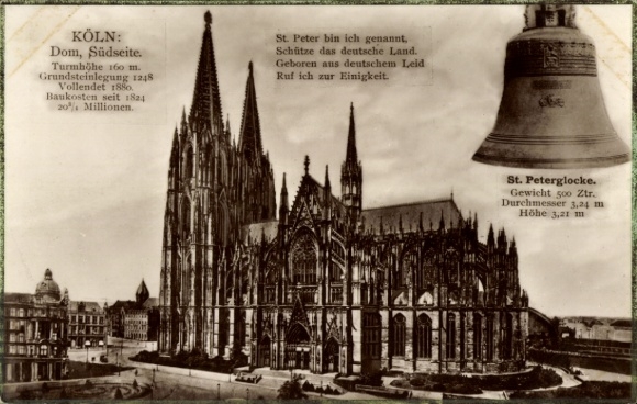 Postcard Cologne on the Rhine, Cathedral, south side, St. Peter's bell