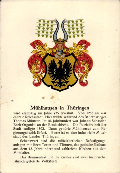 Postcard Mühlhausen in Thuringia, coat of arms