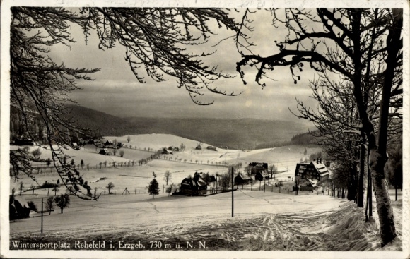 Postcard Rehefeld Zaunhaus Altenberg in the Ore Mountains, winter, panorama