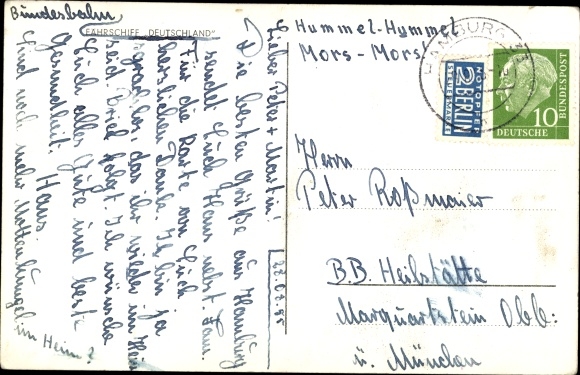 Postcard Bundesbahn ocean ferry Germany