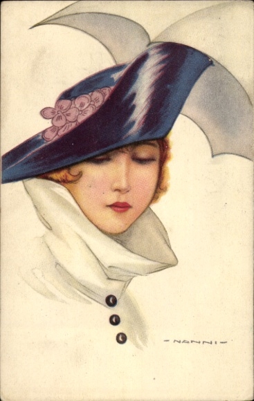 Artist Postcard Nanni, Woman with Hat, portrait