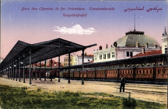 Postcard Constantinople Istanbul Turkey, Gare des chemins de fer Orientaux, Hauptbahnhof Gleisseite