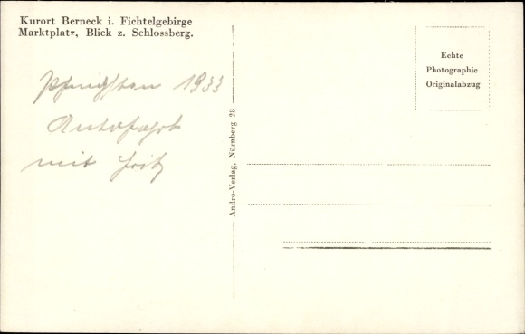 Postcard Bad Berneck in the Fichtelgebirge Upper Franconia, market square, view of the Schlossberg, lodging house