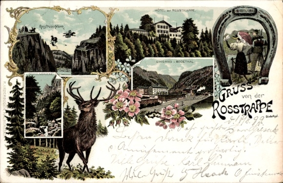 Litho Thale im Harz, Rosstrappe, Rosstrappfelsen, Hotel, Bodetal