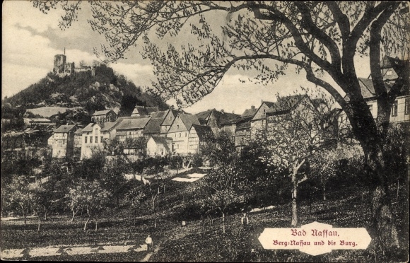 Postcard Nassau in the Rhein Lahn district, Mount Nassau and the castle