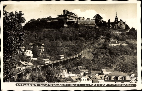 Postcard Dresden Weißer Hirsch, Luisenhof with cable car